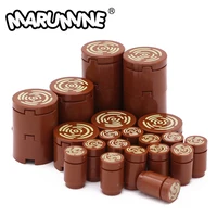 Marumine Blocks Wooden 100PCS Tile Round 2x2 Tree Stump Wood Grain MOC Building Bricks Part Assembly Compatible 14769pb196 98138 1