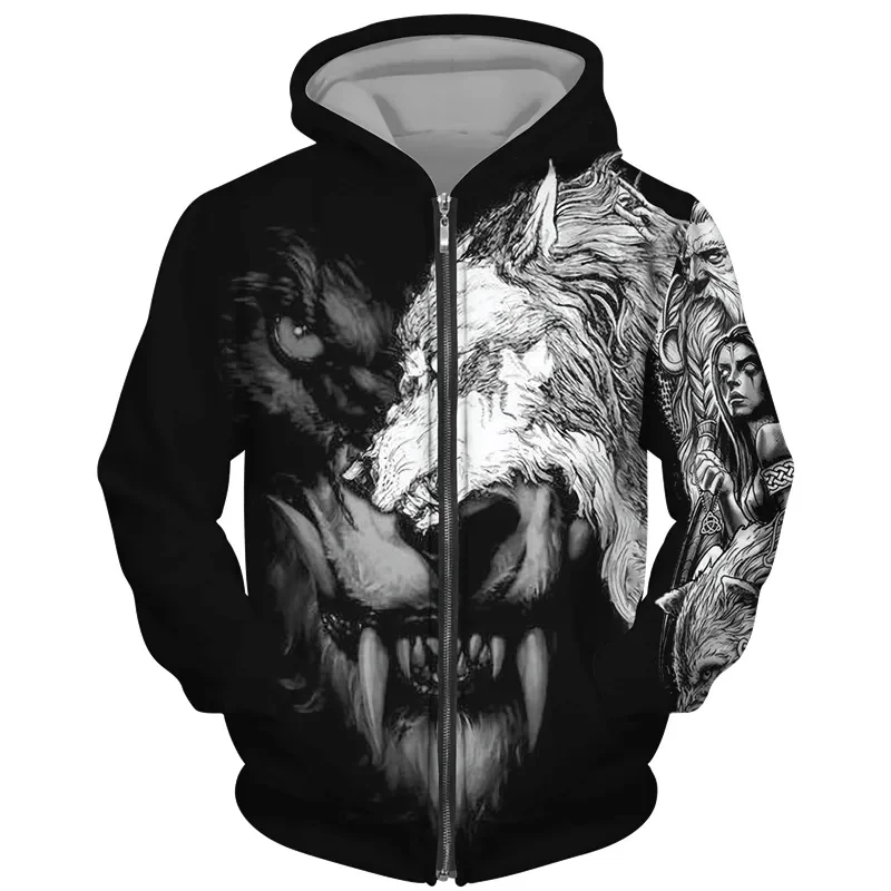 thumbnail image 1 of Sudadera con capucha y cremallera con estampado 3D de lobo y animal genial para hombre y mujer, moda urbana, jersey de gran tamaño para niños, talla europea Y2K, 1 of 4