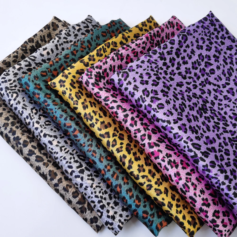 1 meter X 1.48 meter Africa Leopard Print Satin Fabric Scarf Gown Pyjamas Material Lining 1