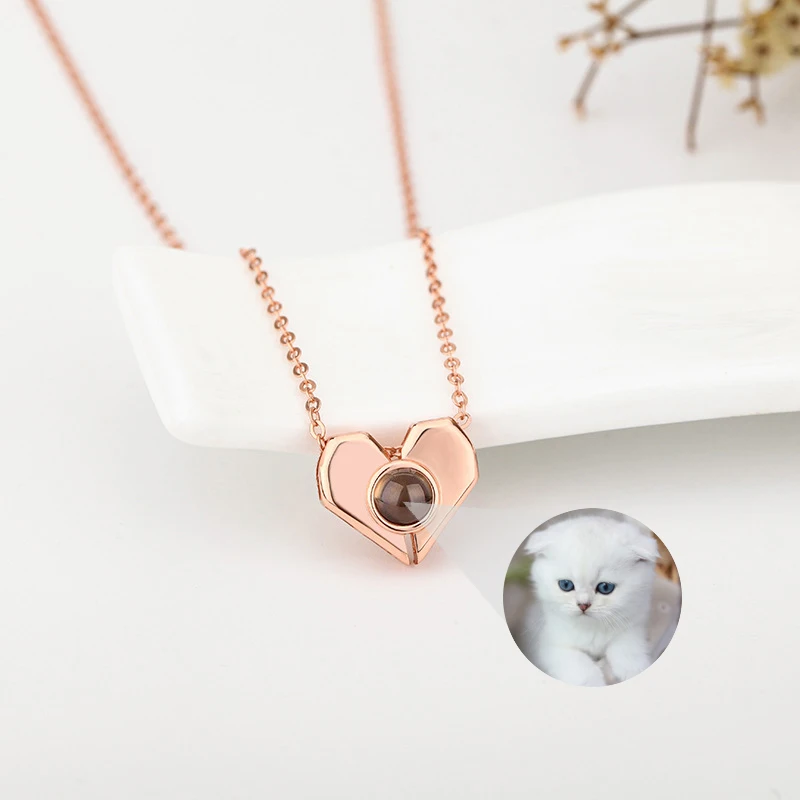 925 Sterling Silver Personalized Photo Necklace Projection Necklace Custom Picture Heart Pendant Lover Family Gift Women Jewelry