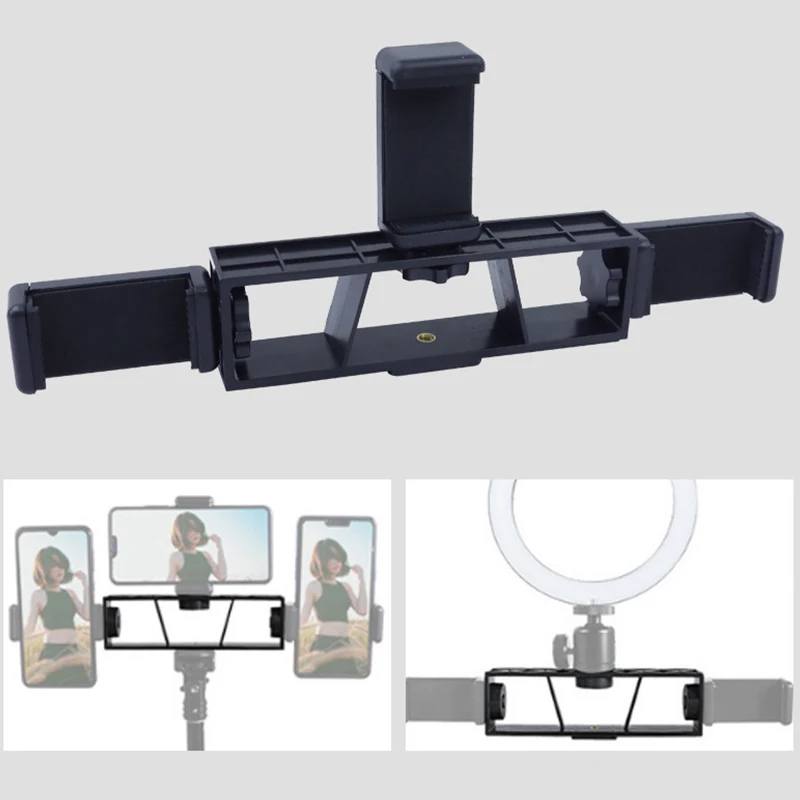 Three-position Fixed Bracket Multi-camera Live Stand Mobile Phone Mount for GoPro Hero SJCAM AKASO DJI EKEN Xiaomi Fill Light