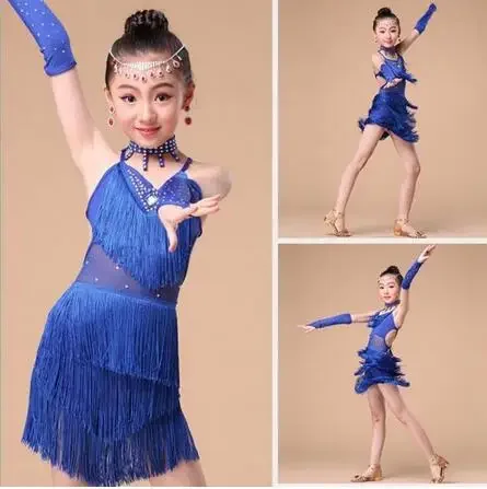 

New 2017 Sexy Cheap Latin Dance Dress Kids Children Girls Fringe Competition Latin Skirt Samba Dance Latin Salsa Dresses