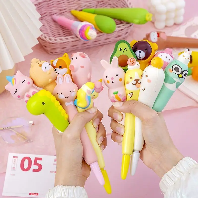 

5 PCS Cartoon Gel Pen Office Signature Pen 0.5mm Black Gel Ink Pens Kawaii Pink School Supplies Student Stationery