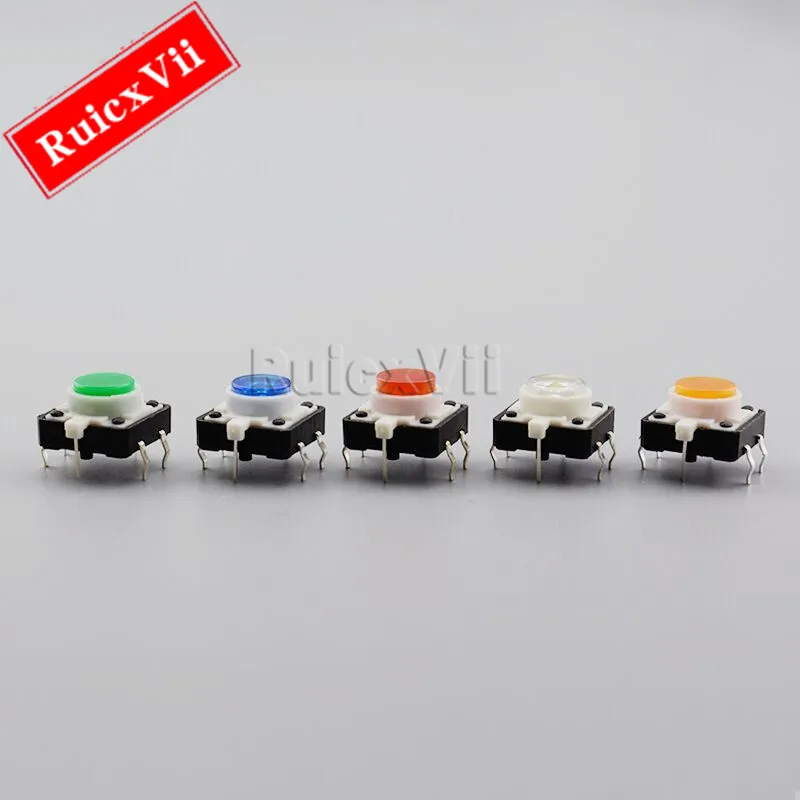 

10Pcs 12*12*7.3 Light Touch Switch Red Green Yellow Blue White Led 4-Pin Button Vertical 12*12