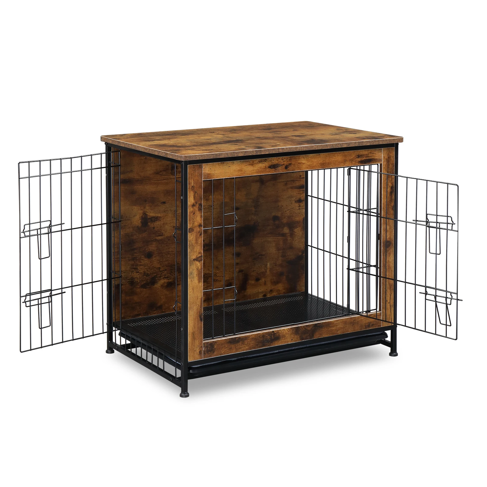 Dog&Cat Crate Furniture with Cushion, Wooden Dog Crate Table, Double Doors cat Furniture, Indoor cat Kennel, Dog House, Cage