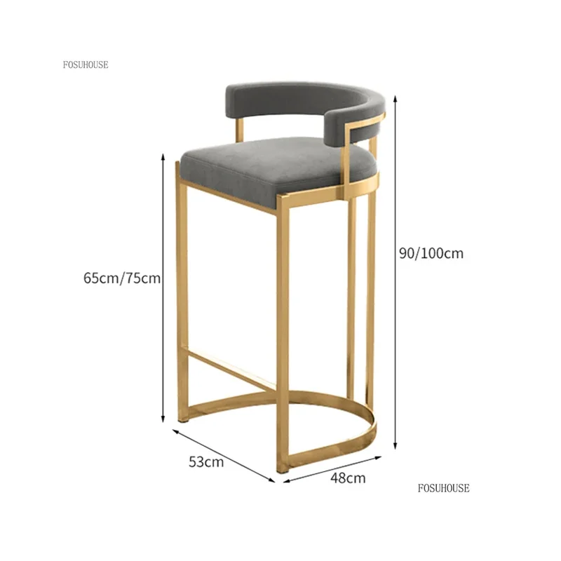 Household High Bar Chairs for Kitchen Furniture Light Luxury Flannel KTV Cafe High Bar Chair Modern Iron Backrest Stools