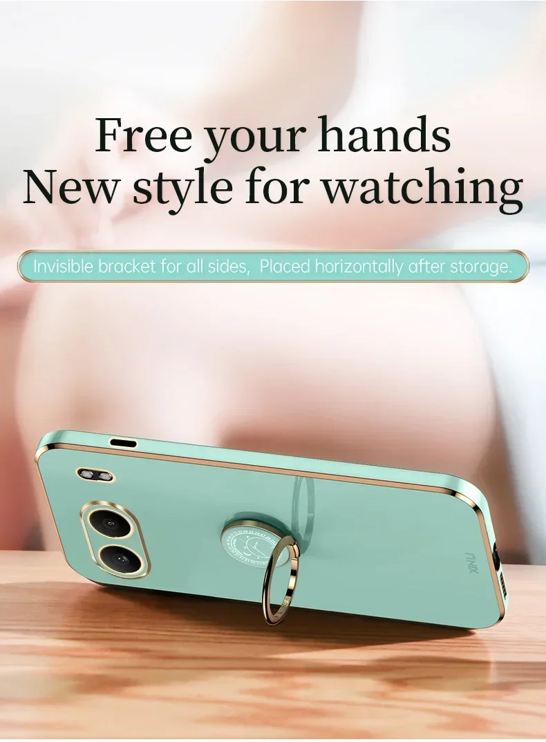 Sleek Ring Stand Holder Phone Case – Plating Soft Silicone Shockproof Back Cover