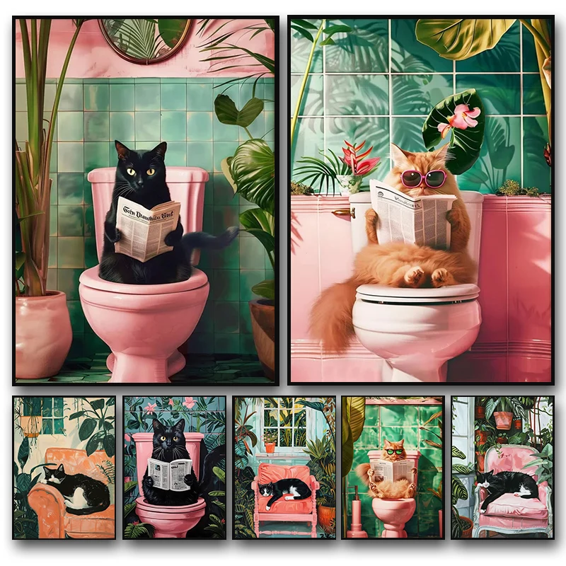 FunnyCatonToiletWallArtCatReadingNewspaperCanvasPostersPrintPictureforHomeBathroomLivingRoomDecorNoFrame-AliExpress15