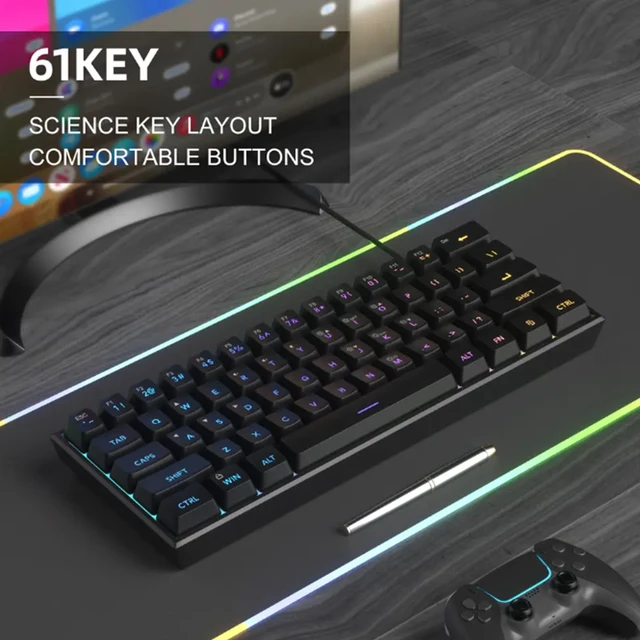 2026 new Mini 60% Gaming Keyboard, RGB Backlit 61 Key Ultra-Compact Keyboard,  Ergonomic Waterproof Mechanical Feeling Office