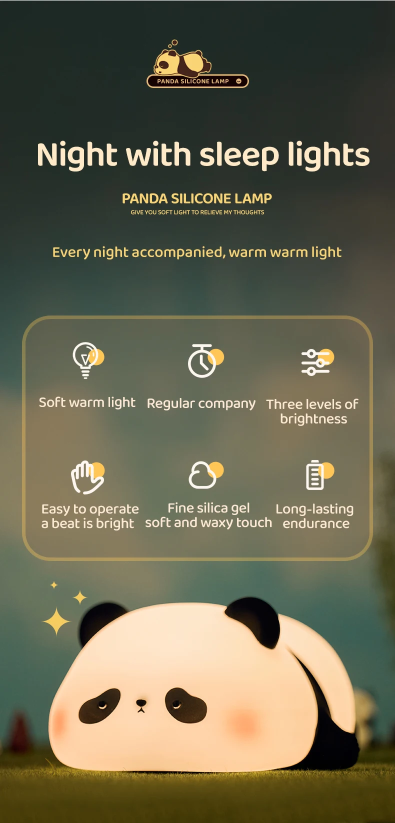5Style Panda Night Light Holiday Gift Christmas Birthday Playmate Soft Doll Panda Safe Rechargeable Cute Animal Silicone Lamps