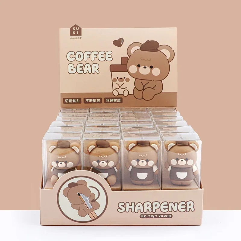 Cute Bear Pencil Sharpener Silicone Single Hole Manual Pencil Cutter Kid Gift Toys Kawaii Stationery School Office Supplies