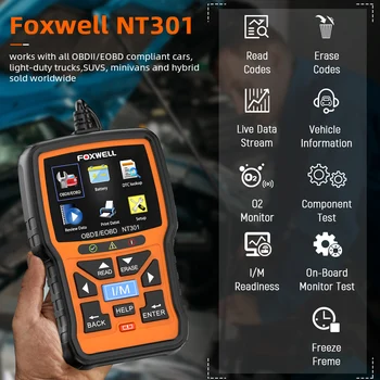 FOXWELL NT301 OBD2 Scanner Check Engine Code Reader Professional ODB2 OBD2 Automotive Scanner Car Diagnostic