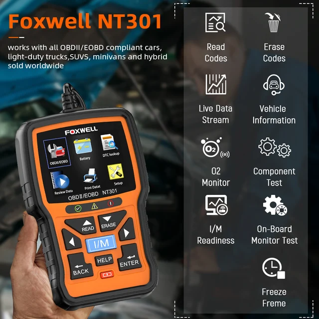 FOXWELL NT301 OBD2 Scanner Check Engine Light Code Reader Professional EOBD ODB2 OBD 2 Automotive Scanner Car Diagnostic Tool Mechanical tools