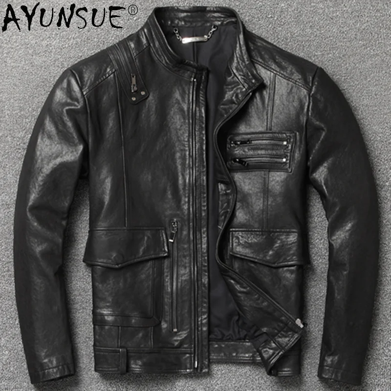 

Vintage Genuine Leather Jacket Men Goatskin Coat Motorcycle Mens Jackets and Coats Spring Autumn Hommes Veste