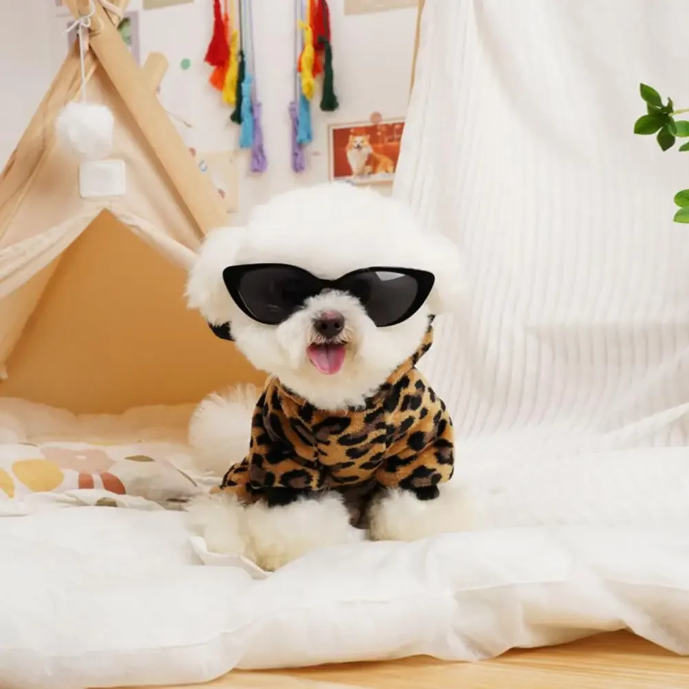 Warm Four-leg Design Pet Jumpsuit with Plush Ear Hat Fashionable Leopard Print Winter