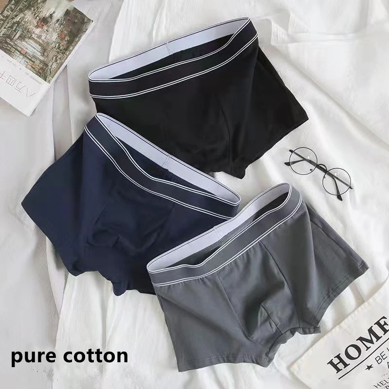3/batch pure cotton underwear solid color boyshort men AliExpress
