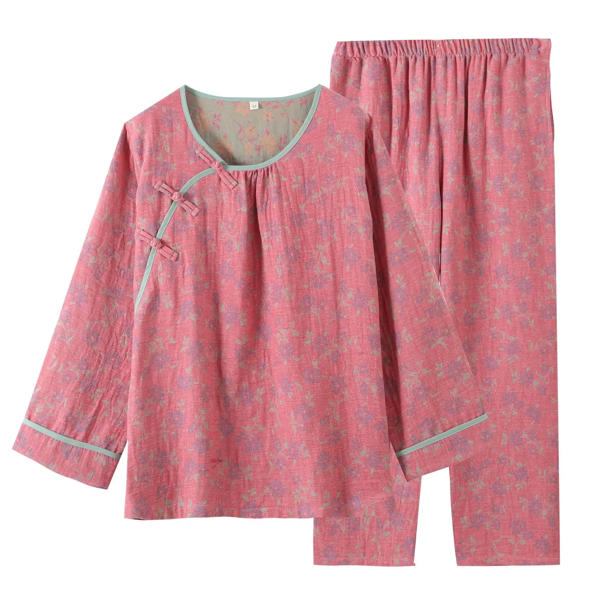 Chinese-style Color-woven Jacquard Pajamas Cotton Double-layer Gauze Pijamas Women Long-sleeved National Style Loungewear Set_ecoleips.com