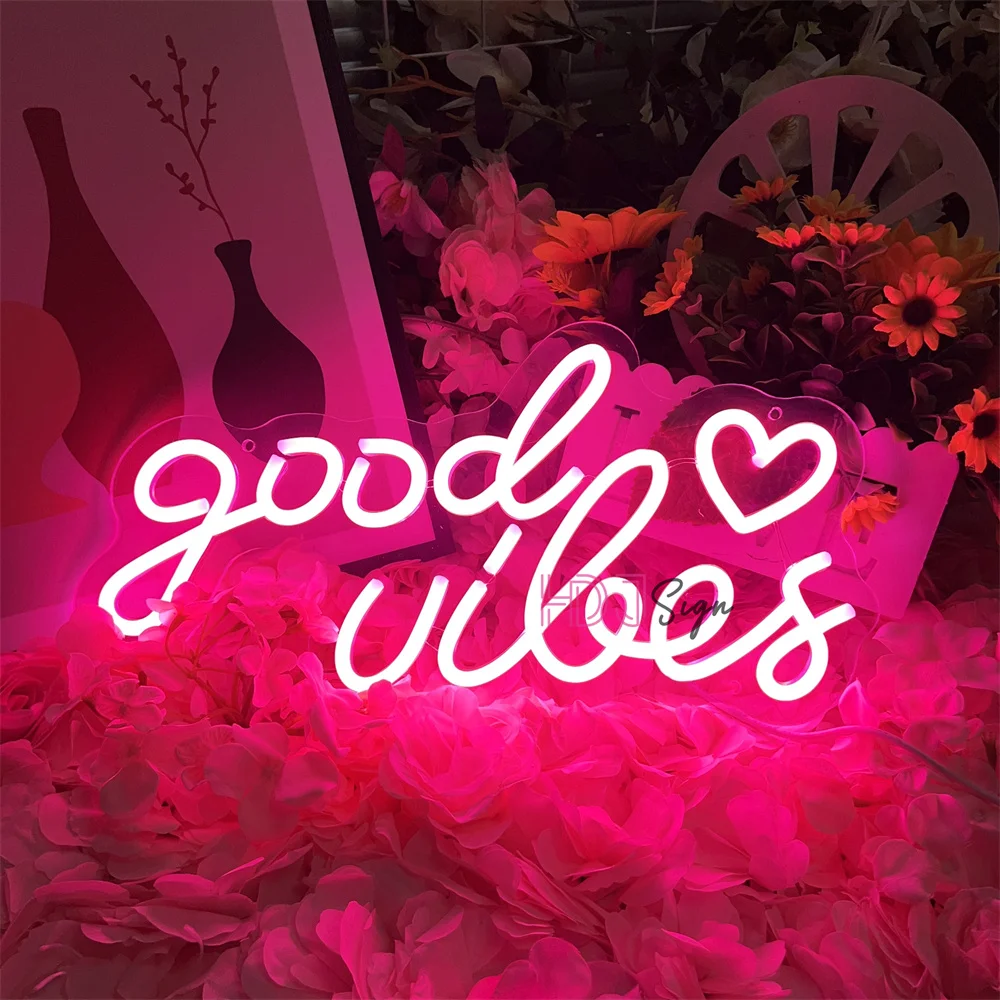 GoodVibesNeonSignPinkBedroomDecorRoomWeddingDecorWallSign