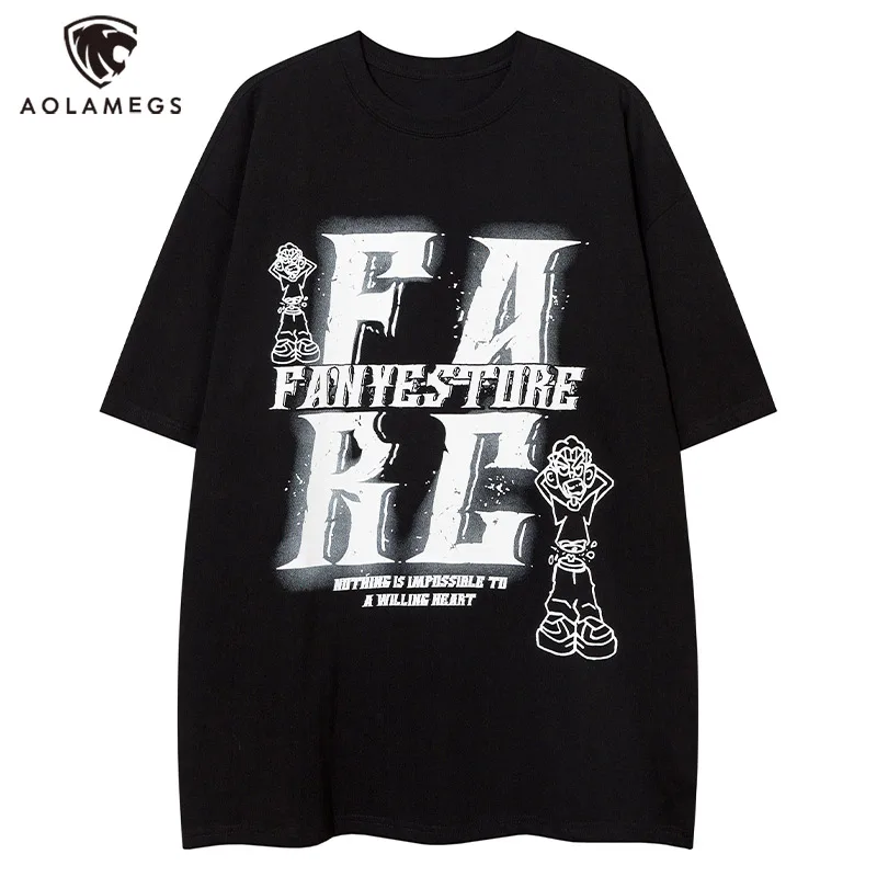 

Футболка Aolamegs Y2k мужская с надписью, свободная рубашка в американском ретро стиле, Уличная Повседневная хлопковая кофта в стиле Харадзюку, на лето