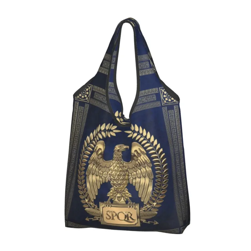 

Reusable Roman Empire Gold Imperial Eagle Shopping Women Tote Bag Portable Rome SPQR Groceries Shopper Bags