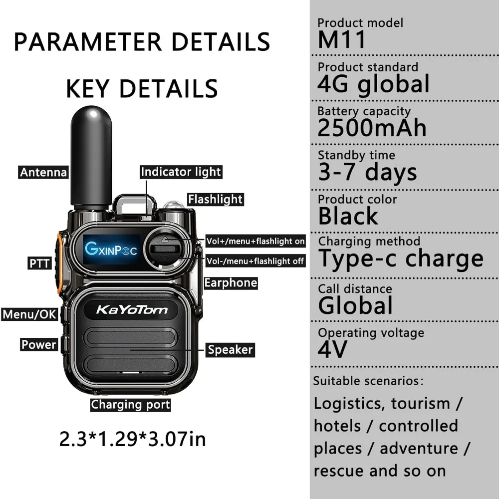 KaYoTom M11 Global Walkie Talkies: 5000-Mile Unlimited Range, Ideal for Family Contact, Hiking & Camping Two-Way Radio 2