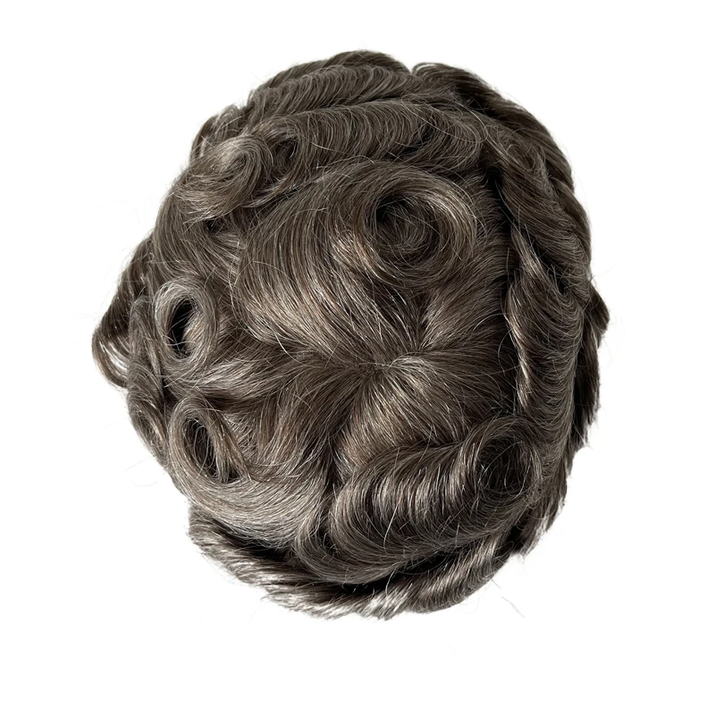 Mongolian Virgin Human Hair Hairpiece #350 Color 32mm Wave Unit 8x10 Full Lace Toupee for White Men