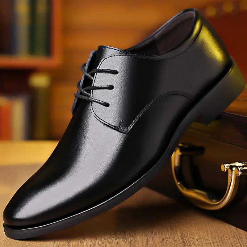 Men's Breathable Leather Shoes Black Soft Leather Soft Bottom Spring And Autumn Best Man Men's Business Formal Wear Casual Shoe