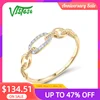 VISTOSO Pure 14K 585 Yellow Gold Ring For Women Sparkling Diamond Chain Link Stackable Concise Wedding Gift Chic Fine Jewelry 1