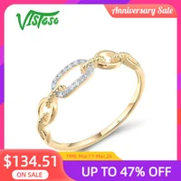 VISTOSO Pure 14K 585 Yellow Gold Ring For Women Sparkling Diamond Chain Link Stackable Concise Wedding Gift Chic Fine Jewelry 1