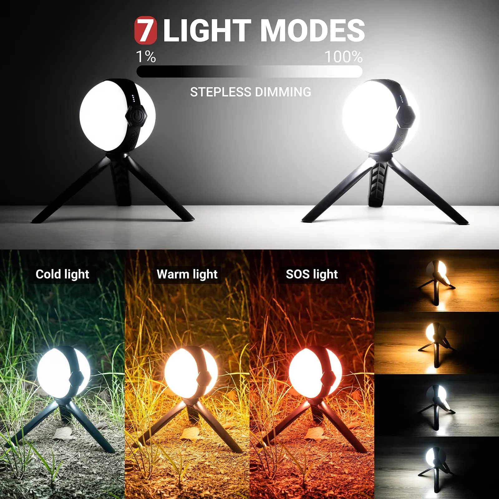Luce solare da campeggio a LED ricaricabile tramite USB con telecomando