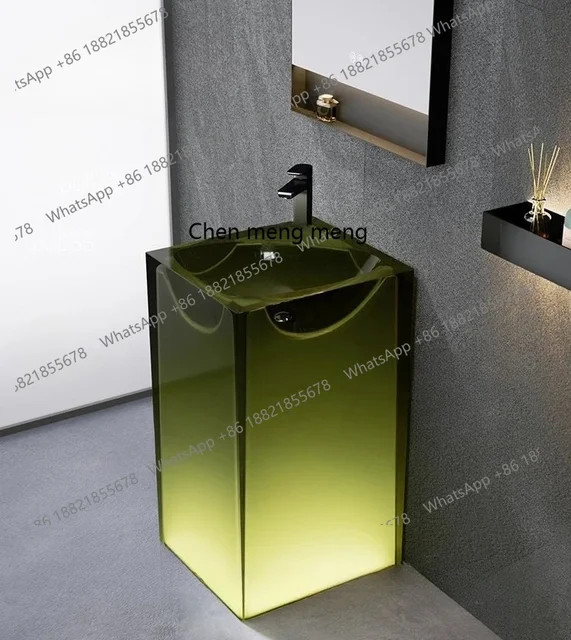 อ่างล้างหน้าเรซิ่นใสทรงเสา แบบตั้งพื้น สำหรับห้องน้ำ ระเบียง 3