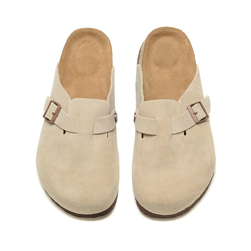 Luxury designer brand Boston cowhide sandals men spring/fall suede slippers toe wrap slip-on big bucket women shoes with shoebox 4