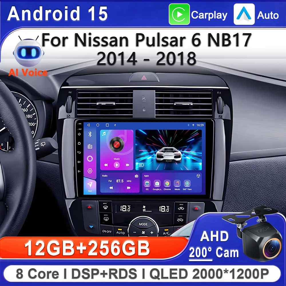 Pantalla Incell Android 16 2K para Nissan Pulsar 6 NB17 2014-2018, CPU de Alto Rendimiento, Navegación GPS, HDR, BT, Pantalla Multimedia 1