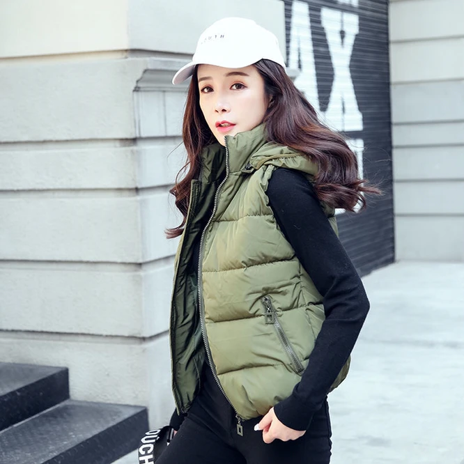 down coats & jackets 2021 Autumn Winter Women's Down Cotton Vest  Coat Girls Wear Casual Zipper Hooded Vest To Keep Warm And Light Military Green puffer coat with hood Coats & Jackets