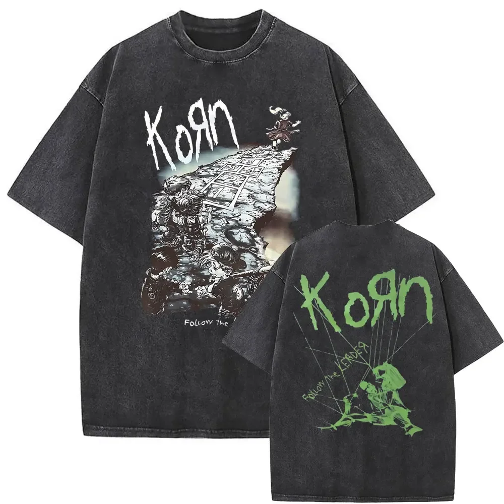 T-shirt imprimé tête de mort rétro pour hommes et femmes, mode délavée, groupe de rock Korn, Falling Away From Me, Goth, nouveaux médicaments, 2024