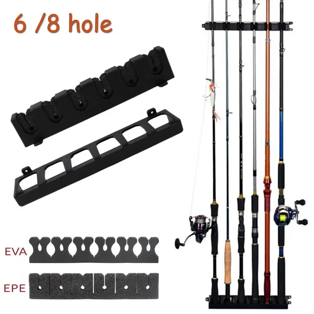 

Fishing Rod Holders 6-Rod Rack Vertical Pole Holder Wall Mount Modular For Garage Fishing Pole Display Stand Fixed Frame