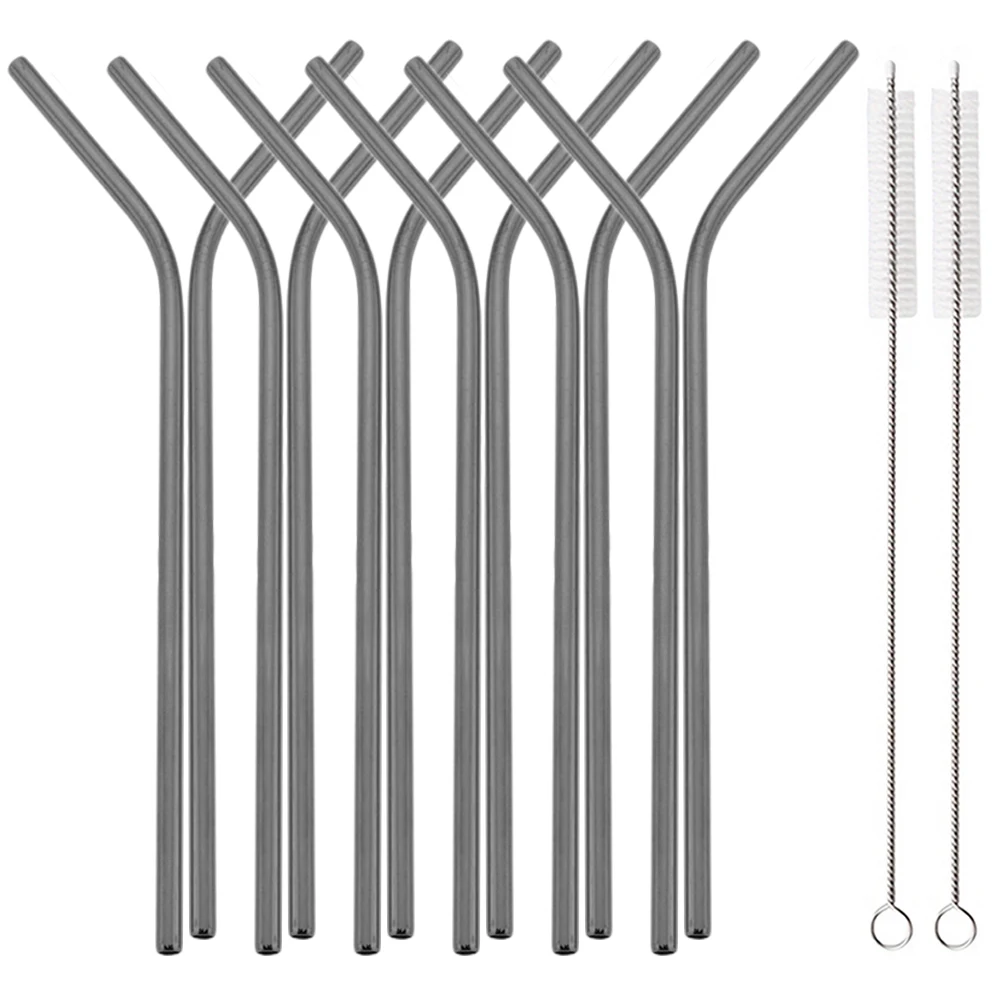 Set 10 Cannucce Riutilizzabili In Acciaio Inox | 5 Dritte + 5 Curve + 2 Spazzole, Lunghezza 12,5 Cm
