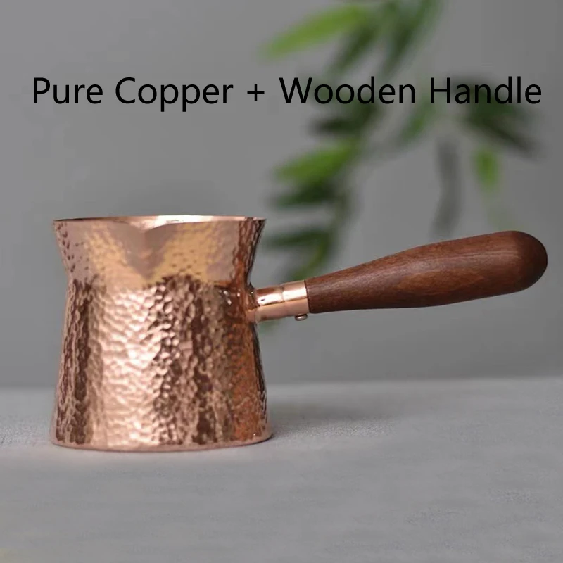 Copper Pitcher Pure Copper Pitcher Jug Tea Pot with Wooden Handle Kettles Hammer Handcraft Drinkware 400ml