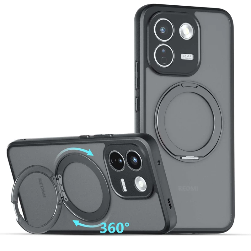 Magnetic Shockproof Matte Case with Rotating Ring Bracket and Enhanced Protection