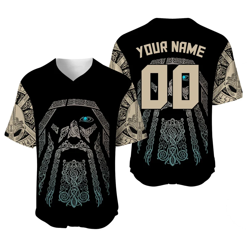 

Футболка мужская Черная Спортивная, бейсбольная рубашка с именем викингов, униформа в стиле хип-хоп, уличная одежда, индивидуальная строчка, спортивная