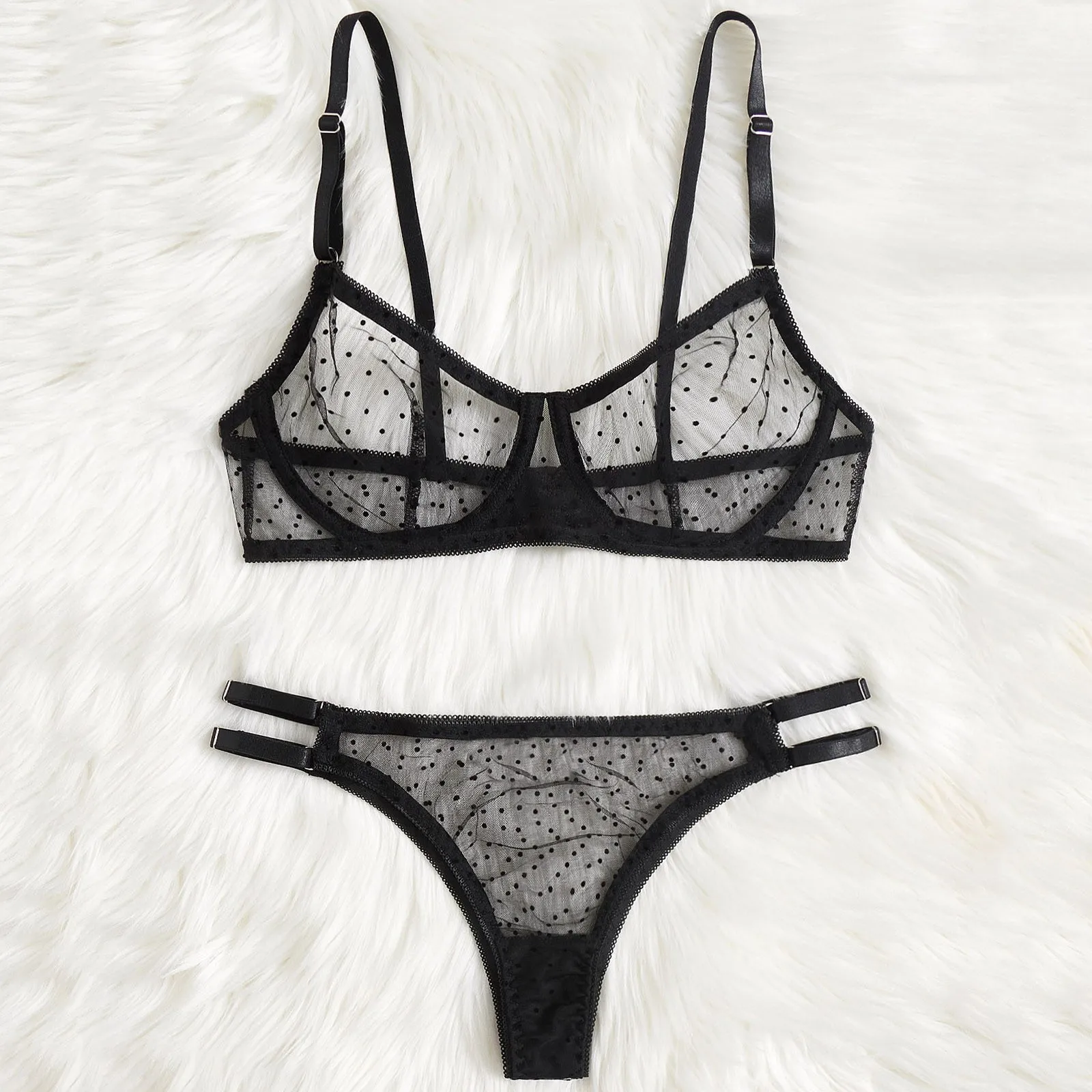 Dobby Mesh Underwire Lingerie Set Women Underwire Lingerie Set Two Piece Underwear Lingerie Sleepwear Steel Mesh Lingerie Set