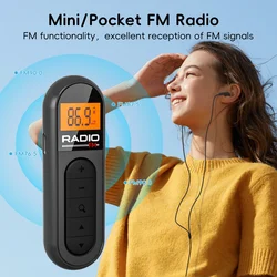 Rechargeable Mini Portable FM Radio with Clip and Earphones (Black)