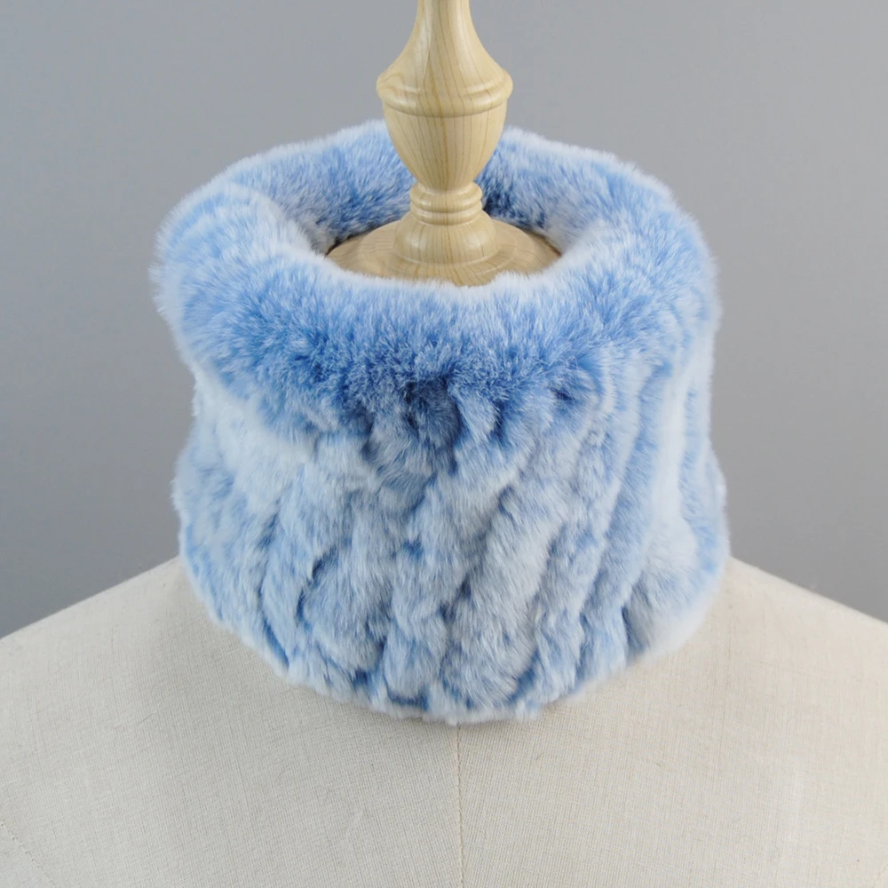 Women Handmade Stretch 100% Real Rabbit Fur Scarf Knit Genuine Rex Rabbit Fur Headbands Girl Natural Rex Ring Scarves