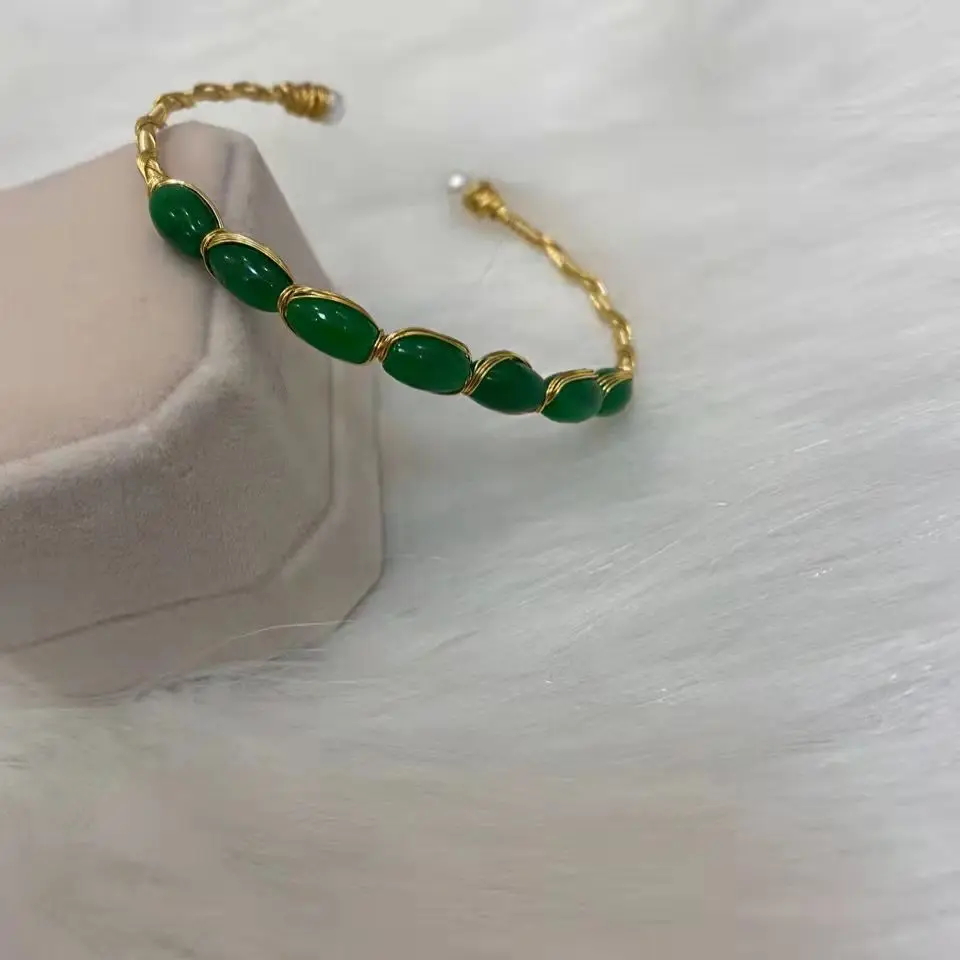 Jewelry Natural Genuine Green Jade Inlaid Exquisite Healing Accessories Lucky Gift Bangle Quality Bracelet