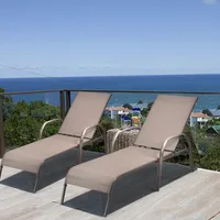 2 Pieces Outdoor Patio Lounge Chair Chaise Fabric with Adjustable Reclining Armrest, Adjustable Outdoor Chaise 1