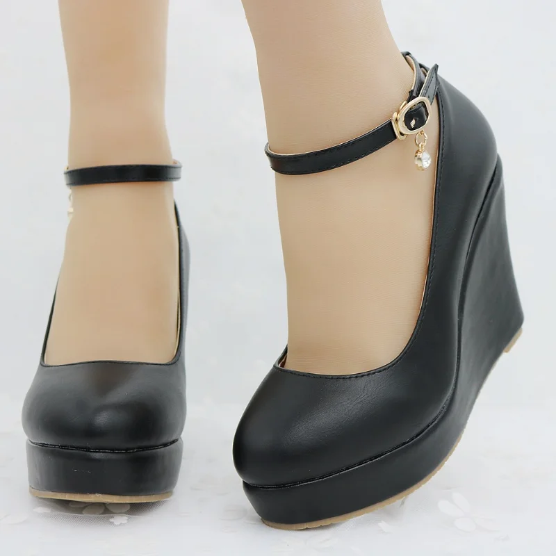 Large Size 33-43 Round Toe White Platform Wedges Pumps Women High Heels Shoes Ankle-Strap Ladies Sexy Shoes tenis feminino