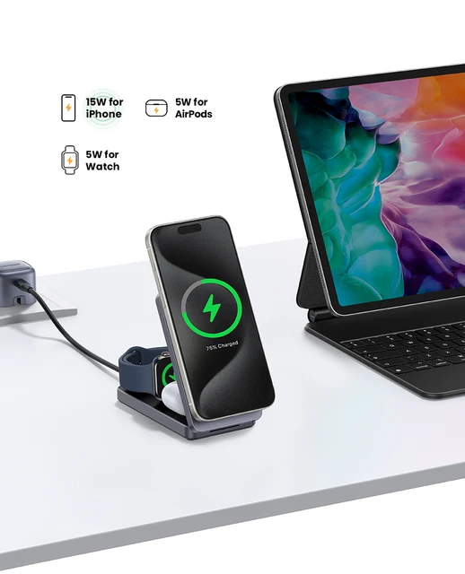 UGREEN MagFlow Qi2 25W Chargeur Induction IPhone 2 En 1 Certifié