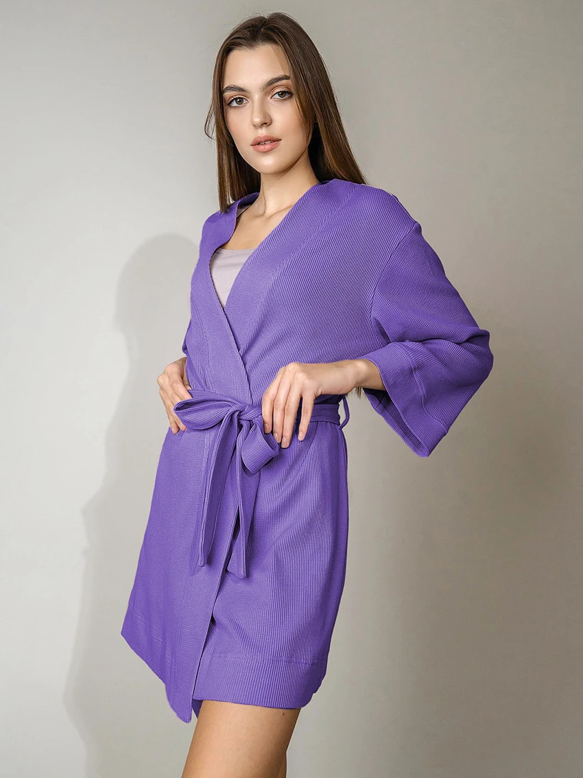 Waliicorners Three Quarter Sleeves Mini Night Dress Spring Short Robes Sleepwear Waffle Bathrobe Woman Dress 9 S82dbc85e15bc46ce8a6fbb3748cabae1g