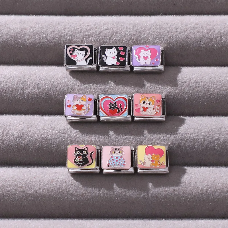 Cartoon Crypto Cat Kitten Paw Italian Charm Links Bracelet Girls Women Jewelry