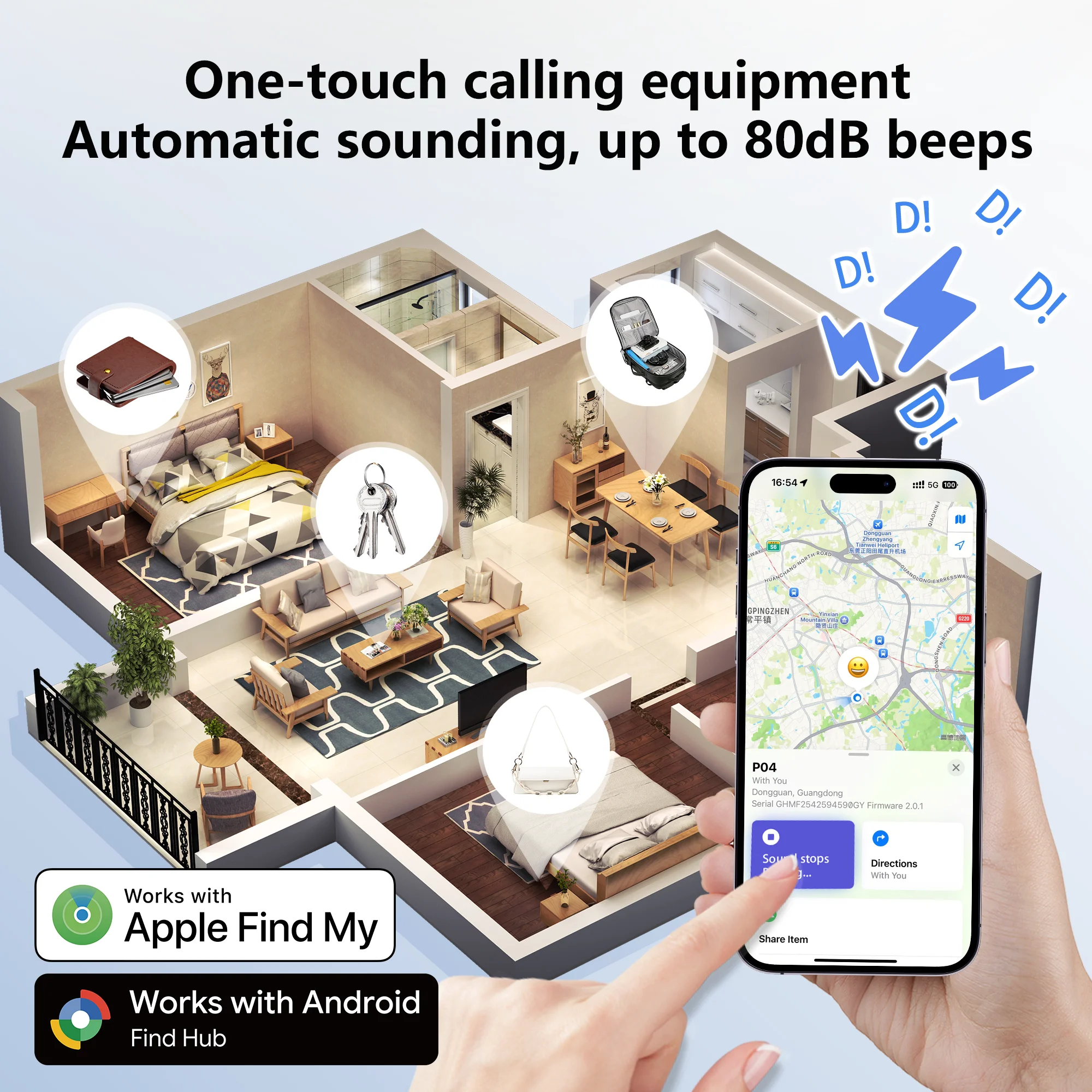 Rechargeable Wallet Finder Card Item Tracker Compatible with Apple Find My APP or Android Google Find Hub Bluetooth Item Locator